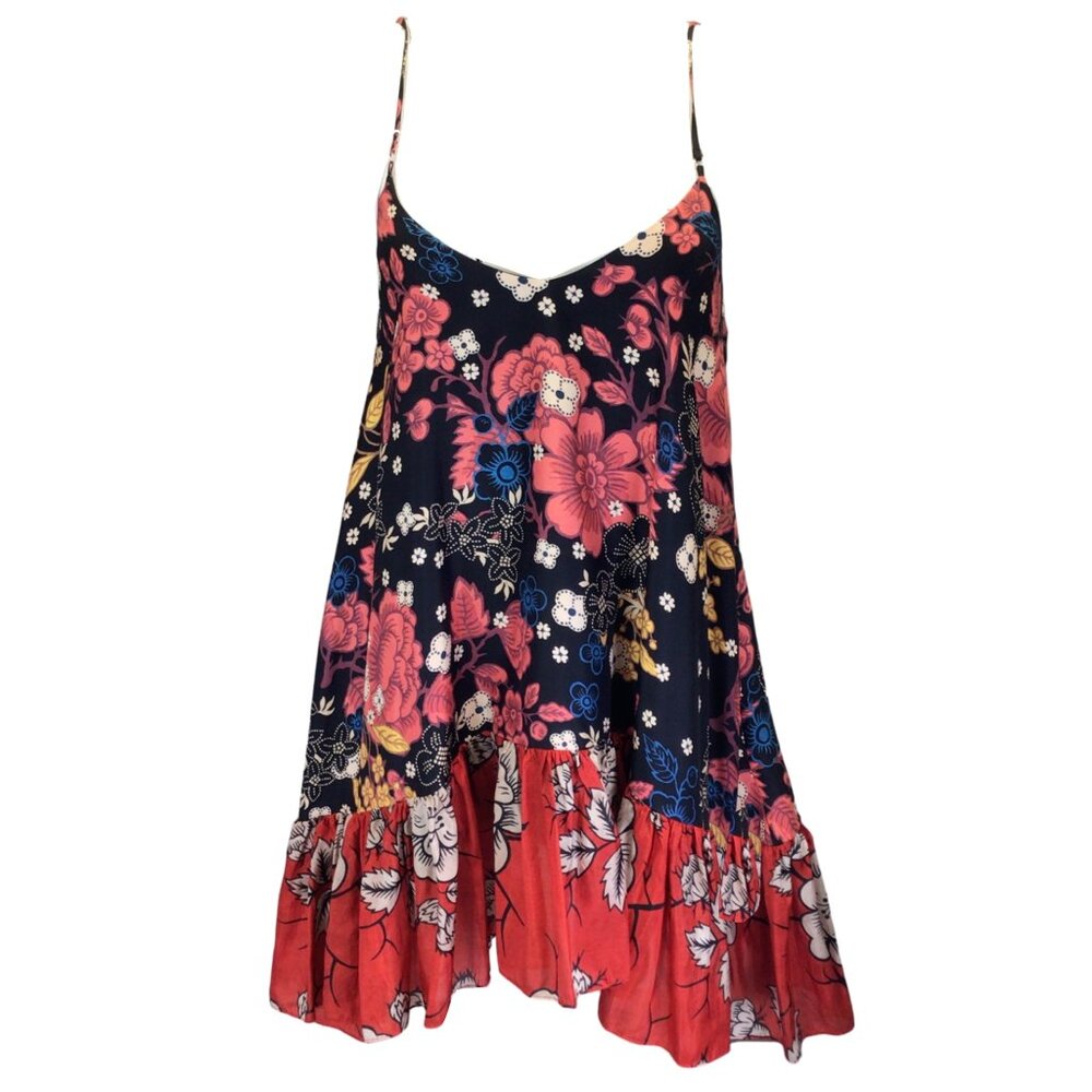 BIYAN BLACK / RED MULTI FLORAL PRINTED SILK TOP
